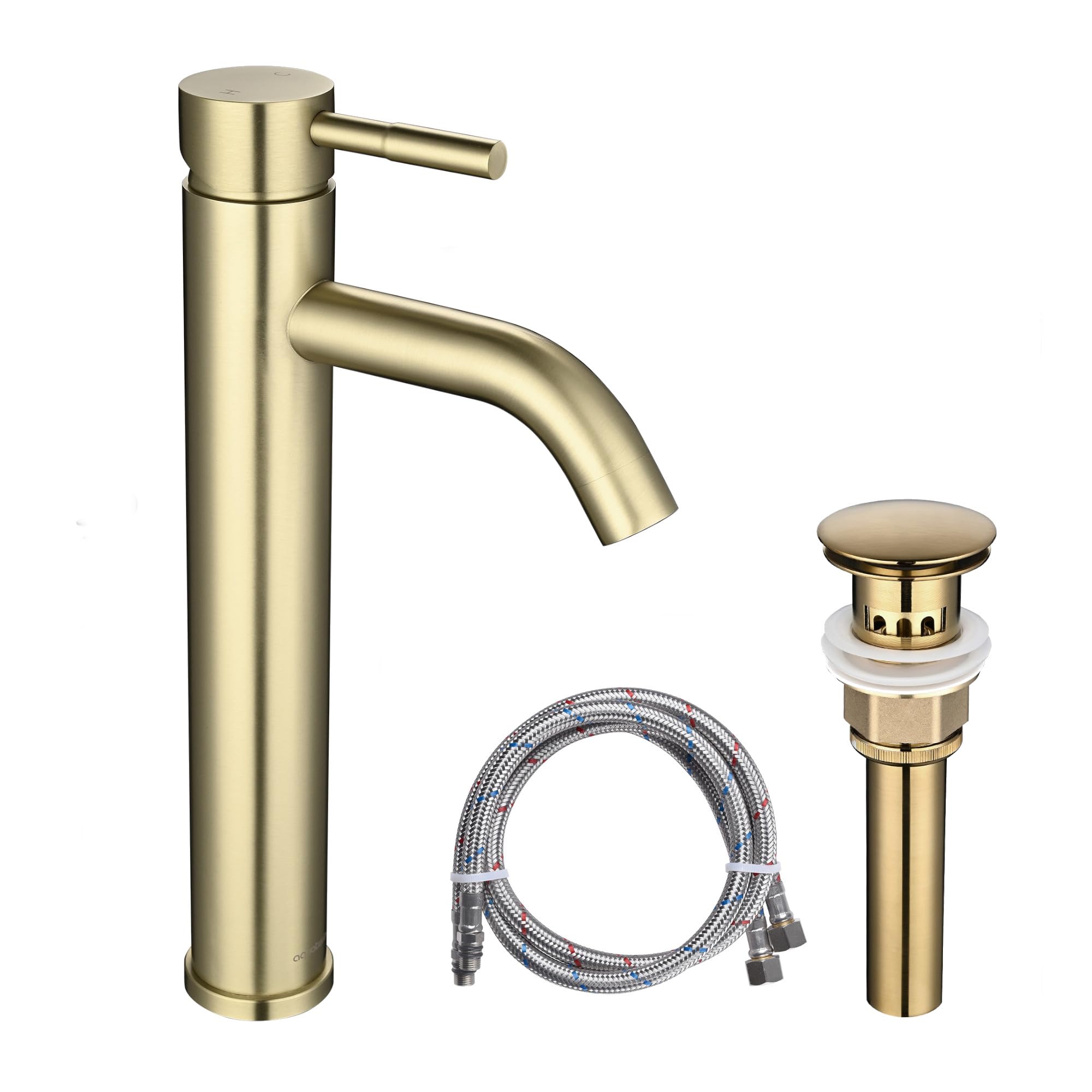 Aquaterior 12Inch Gold Vessel Sink Faucet with Pop Up Drain and Supply Lines Stainless Steel Bathroom Vanity Faucet Single Hole (CUPC NSF CEC)