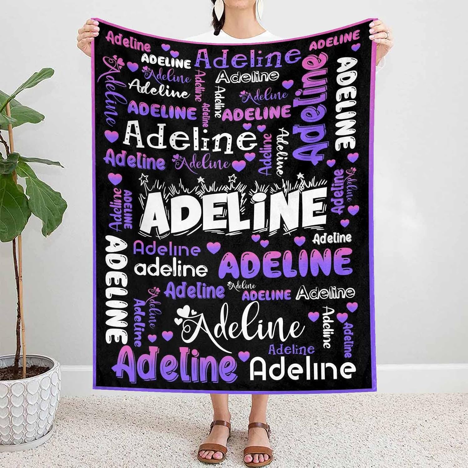 Artsadd Customized Name Blanket for Kids, Custom Baby Blanket with Name for Boy Girl, Personalized Super Soft Throws for Toddler Teen Adult, Personalized Birthday Gift for Newborn Baby Shower 70x80