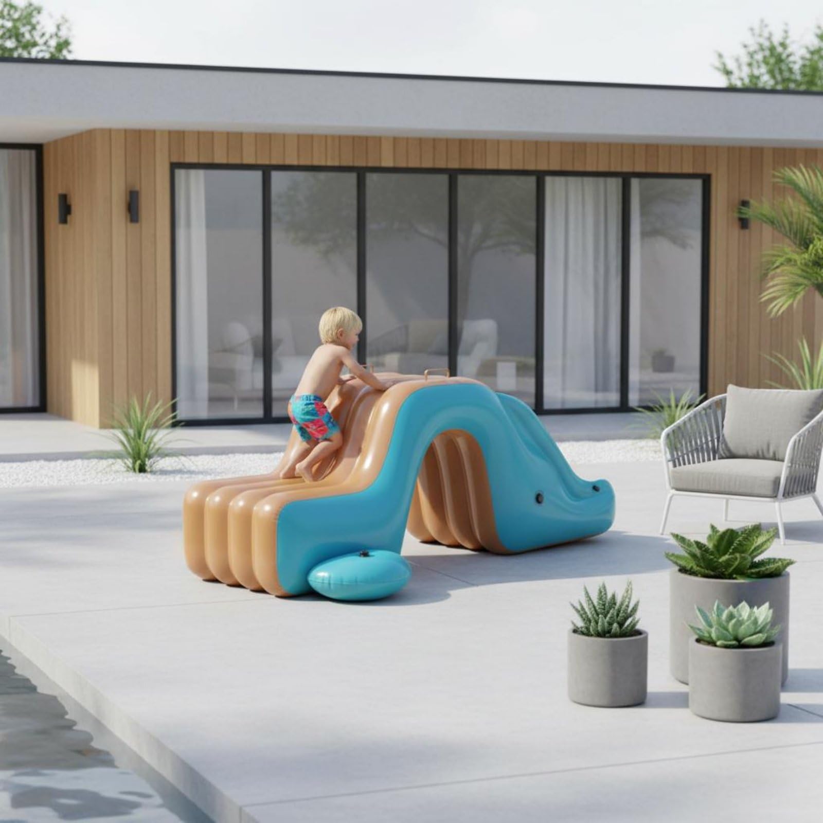 Piscine Gonflable avec Toboggan Usage Intérieur et Extérieur Centre de Jeu Aquatique Gonflable Pataugeoire Enfant avec Auvent pour Bébés, Jardin, Blue