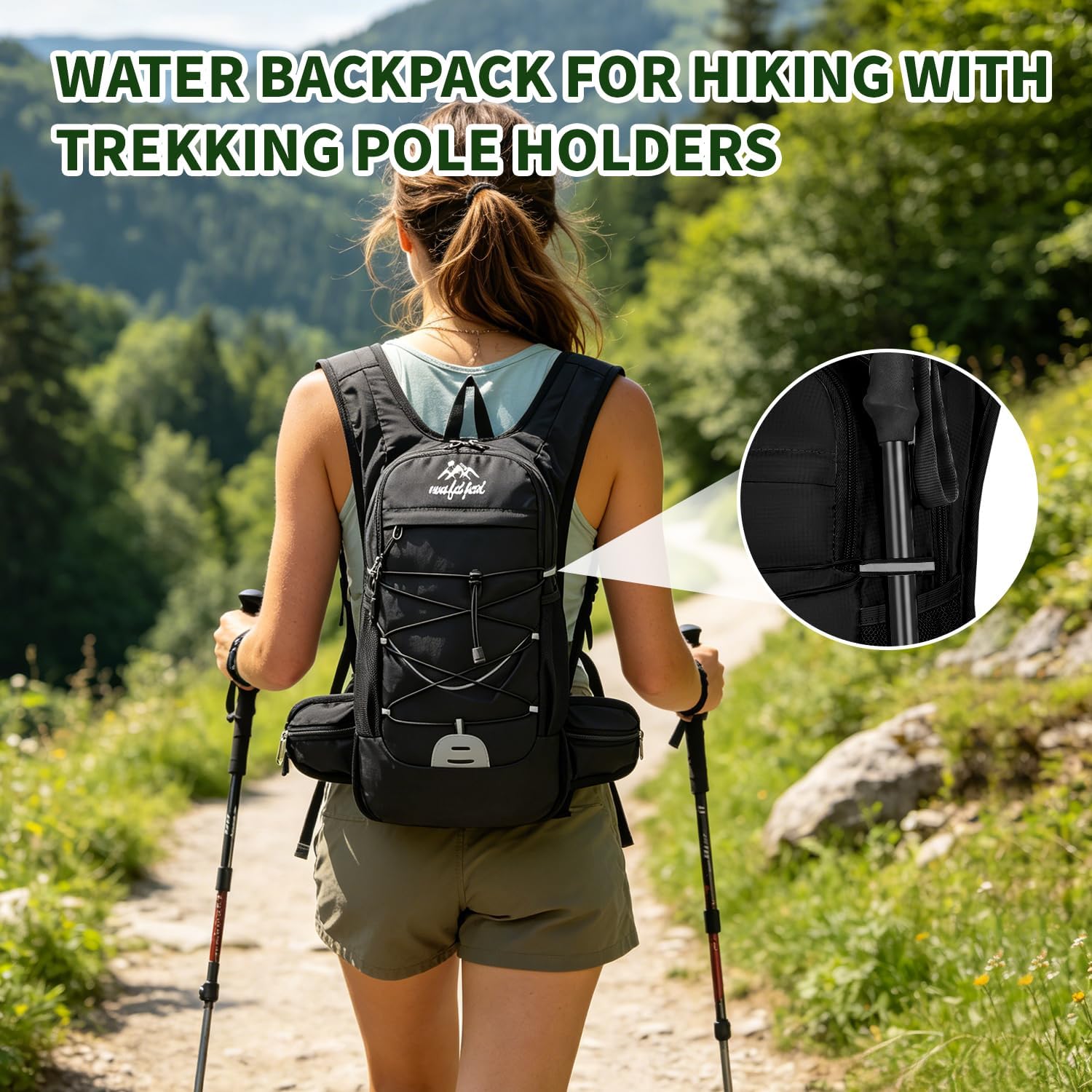 Hydration Backpack with 2L Water Bladder - 20L Water Backpack for Hiking, Cycling, Running, Biking, Lightweight Hiking Pack Bag for Women & Men with Trekking Pole Holders (Black)