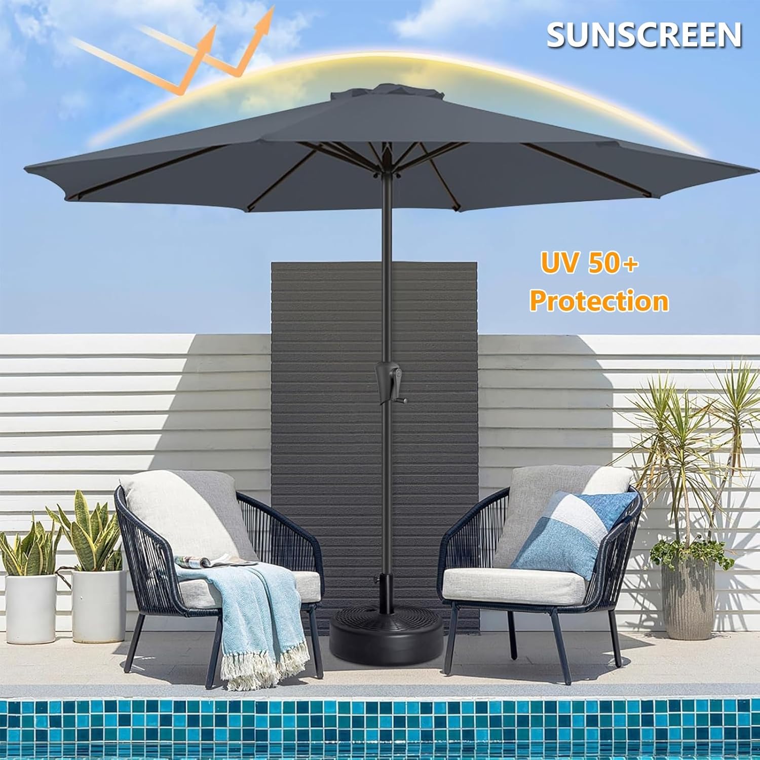 Umbrella Fabric Canopy Cover Sun Umbrella Replacement Cloth for Standard, Cantilever & Balcony Parasols - UV50+ Waterproof(Gray,8 RIBS/270CM(8.8FT))