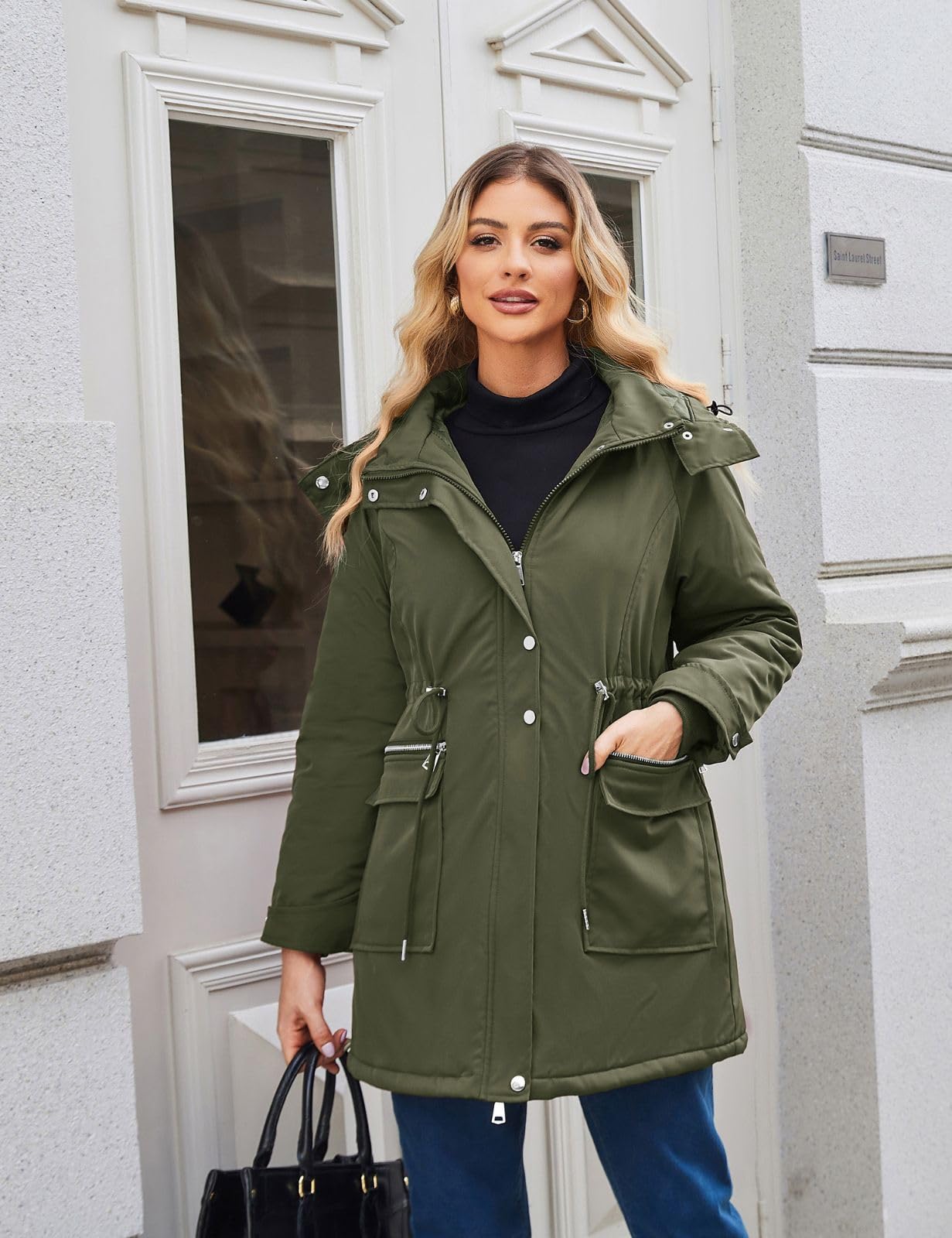 Maacie Chaqueta de algodón de maternidad 3 en 1 de invierno con amortiguador largo Parka con capucha con bolsillos Chaqueta de algodón impermeable 2024