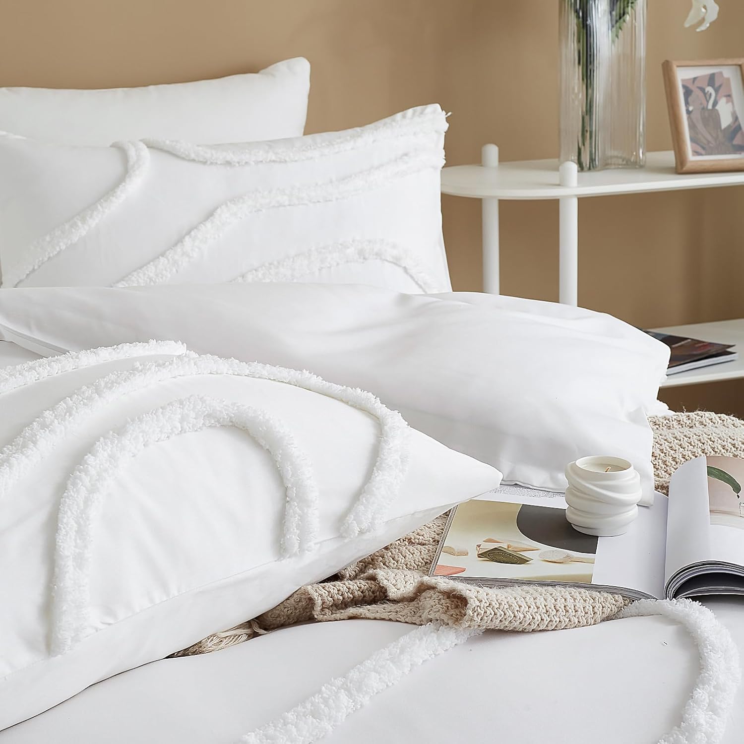 Cupocupa Queen Comforter Set Beige Tufted Comforters Sets Bedding for Queen Bed 3PCS Boho Comforter Soft Fluffy Lightweight Comforter with 2 Pillow Cases for All Season - Image 7