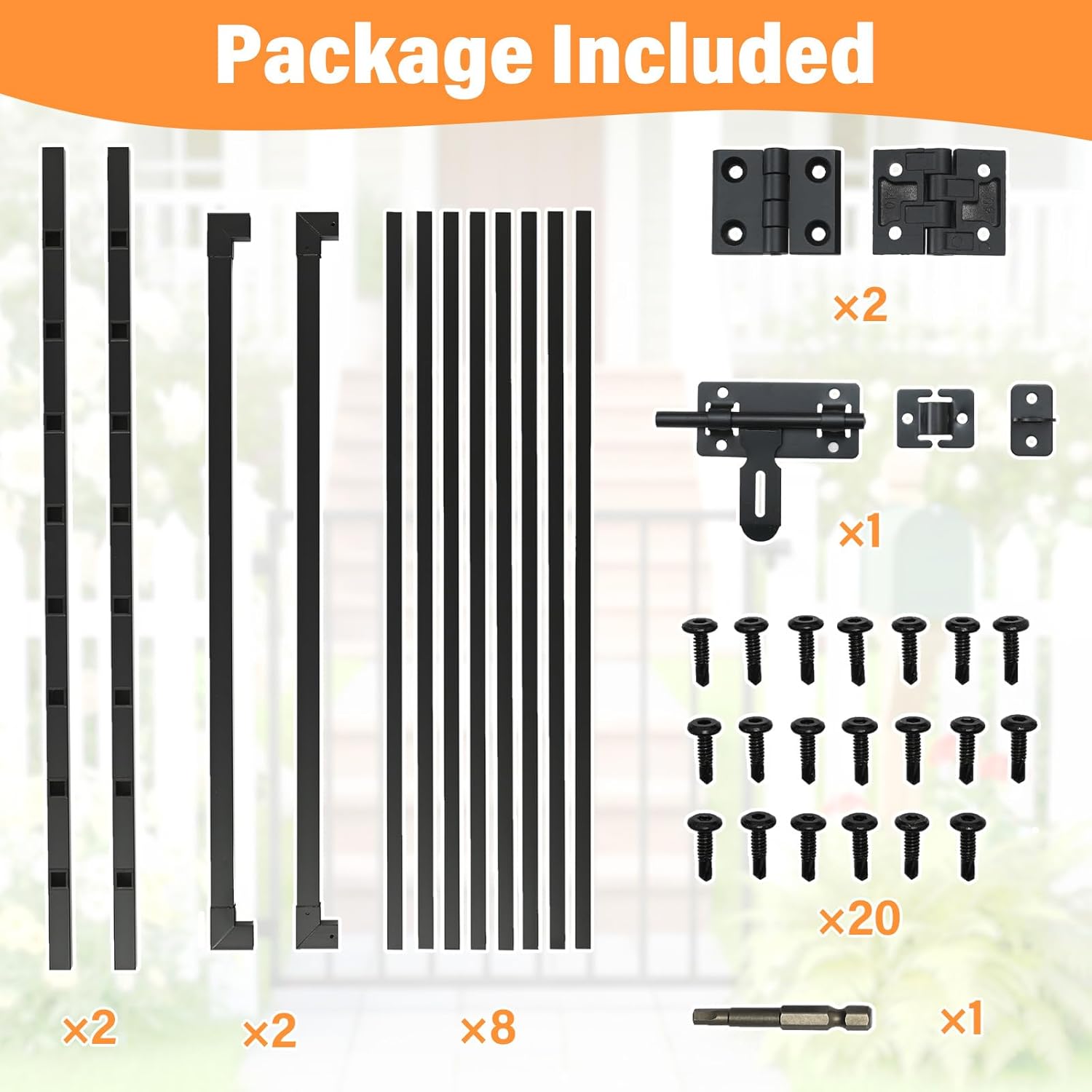 Deck Gate Outdoor, 38''Hx48''W Deck Railings Door Kit Metal Porch Gate Kit with Latch and Hinge Heavy Duty Steel Anti-Rust Fence Door for Deck Railing Patios, Garden, Yard