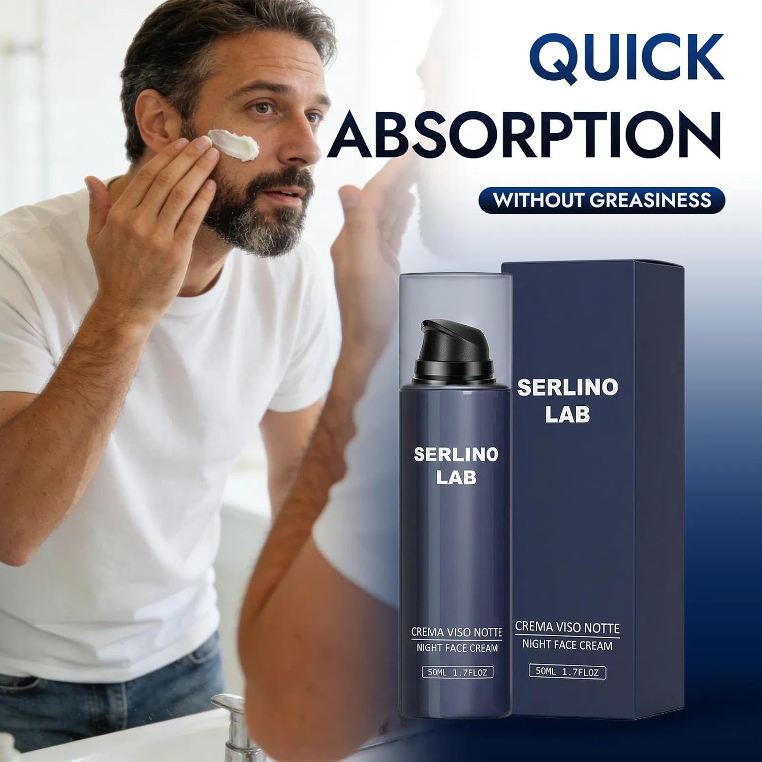 SerlinoLab Retinol Face Cream for Men - Anti-Aging Moisturizer with Hyaluronic Acid and Olive Oil - Hydrating Night Cream for Fine Lines, Wrinkles, Dark Spots, Firmness and Radiance - 50ml