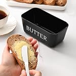 Large Plastic Butter Dish with Lid and Knife,Food Grade PP Butter Holder Keeper with Cover for Kitchen Refrigerator Black Butter Container