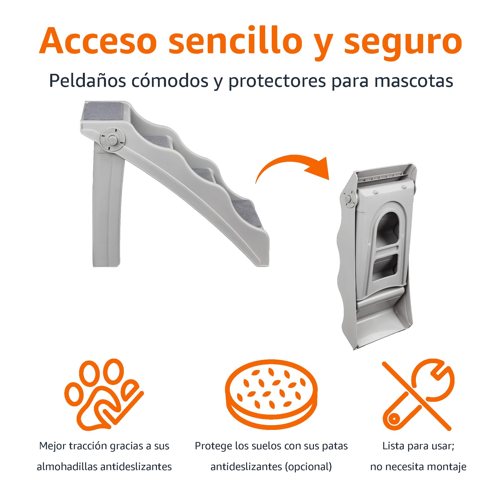 Amazon Basics Escalones plegables para perros y gatos, Gris, 60.7 x 40.9 x 50.2 cm