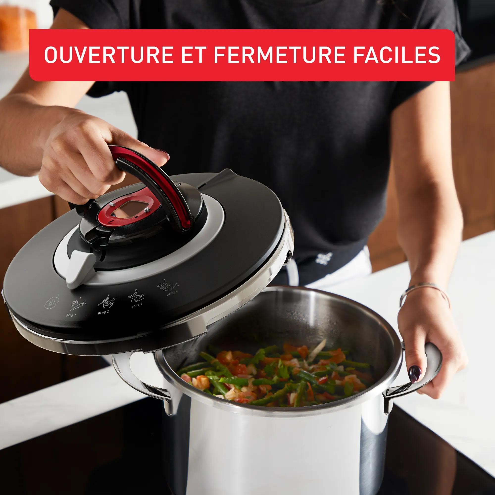SEB Clipso + Chef Expert 8 L, Cocotte-minute avec 4 programmes, 6 à 8 personnes, Cuisson rapide, Compatibilité four, P4571400, Acier Inoxydable