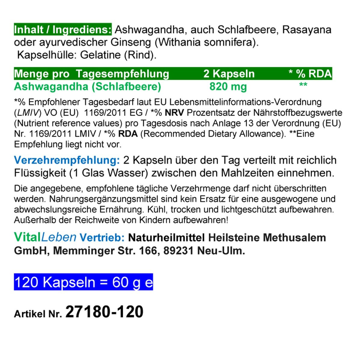 Ashwagandha Naturwurzel Withania somnifera 360 (3x120) Pulver Kapseln. AYURVEDA-ADAPTOGEN. Reine Schlafbeere, NATURDOSIERT. Nicht künstlich hochdosiert. OHNE Zusatzstoffe. OHNE Füllstoffe 27180-3