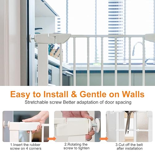 Miniatura 5 de KBYTDREAM Puerta extra ancha de 29.5 a 43.3 pulgadas para mascotas, puerta de seguridad de cierre automático para bebé, puerta de metal duradera