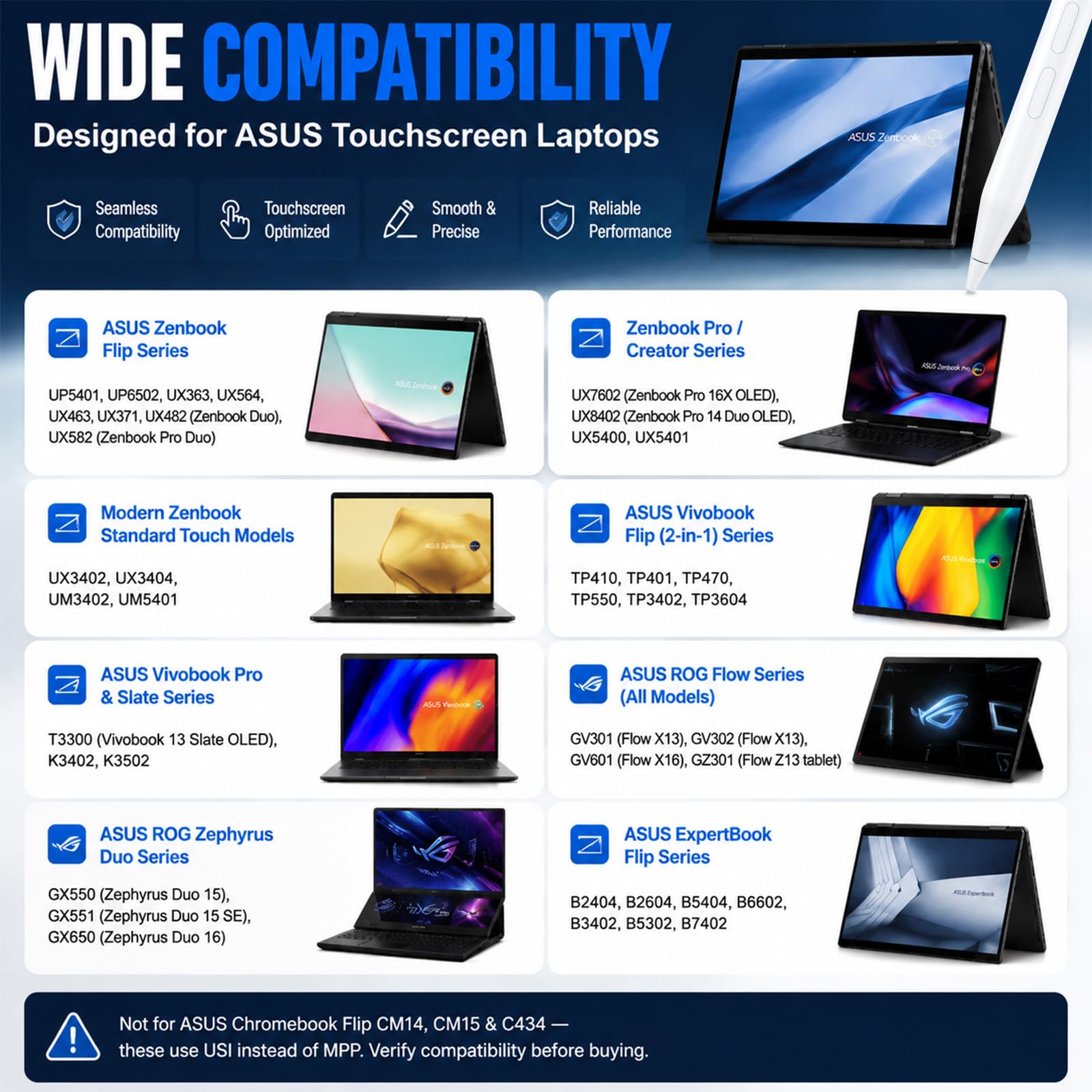 Lápiz capacitivo para portátil ASUS con pantalla táctil, recargable MPP 2.0
