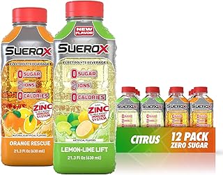 SueroX Sugar-Free Sports Drink for Hydration and Recovery, Electrolyte Hydration Drink with 8 Ions, Zero Calorie Sports Drinks with Electrolytes, Citrus Pack, 21.3 Fl Oz, 12 Count