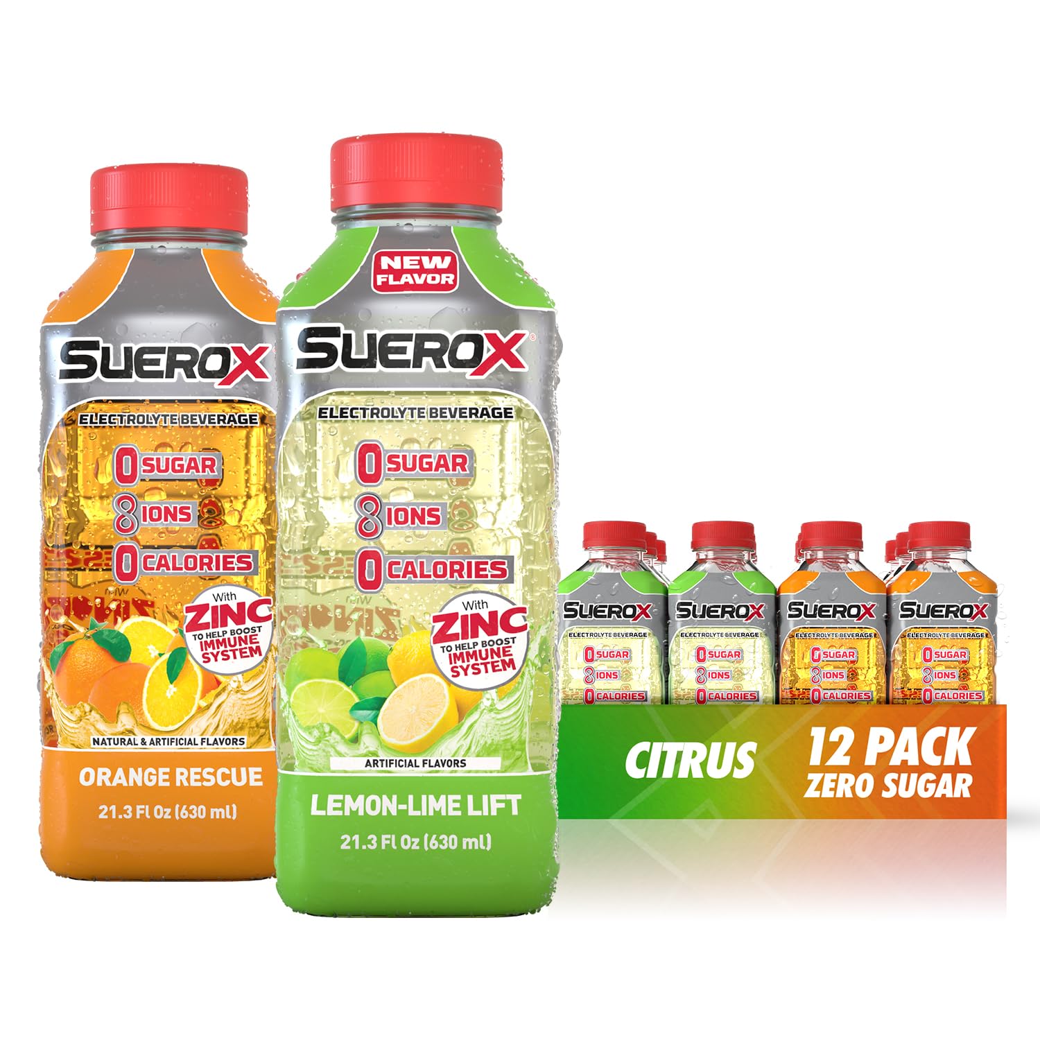 SueroX Sugar-Free Sports Drink for Hydration and Recovery, Electrolyte Hydration Drink with 8 Ions, Zero Calorie Sports Drinks with Electrolytes, Citrus Pack, 21.3 Fl Oz, 12 Count