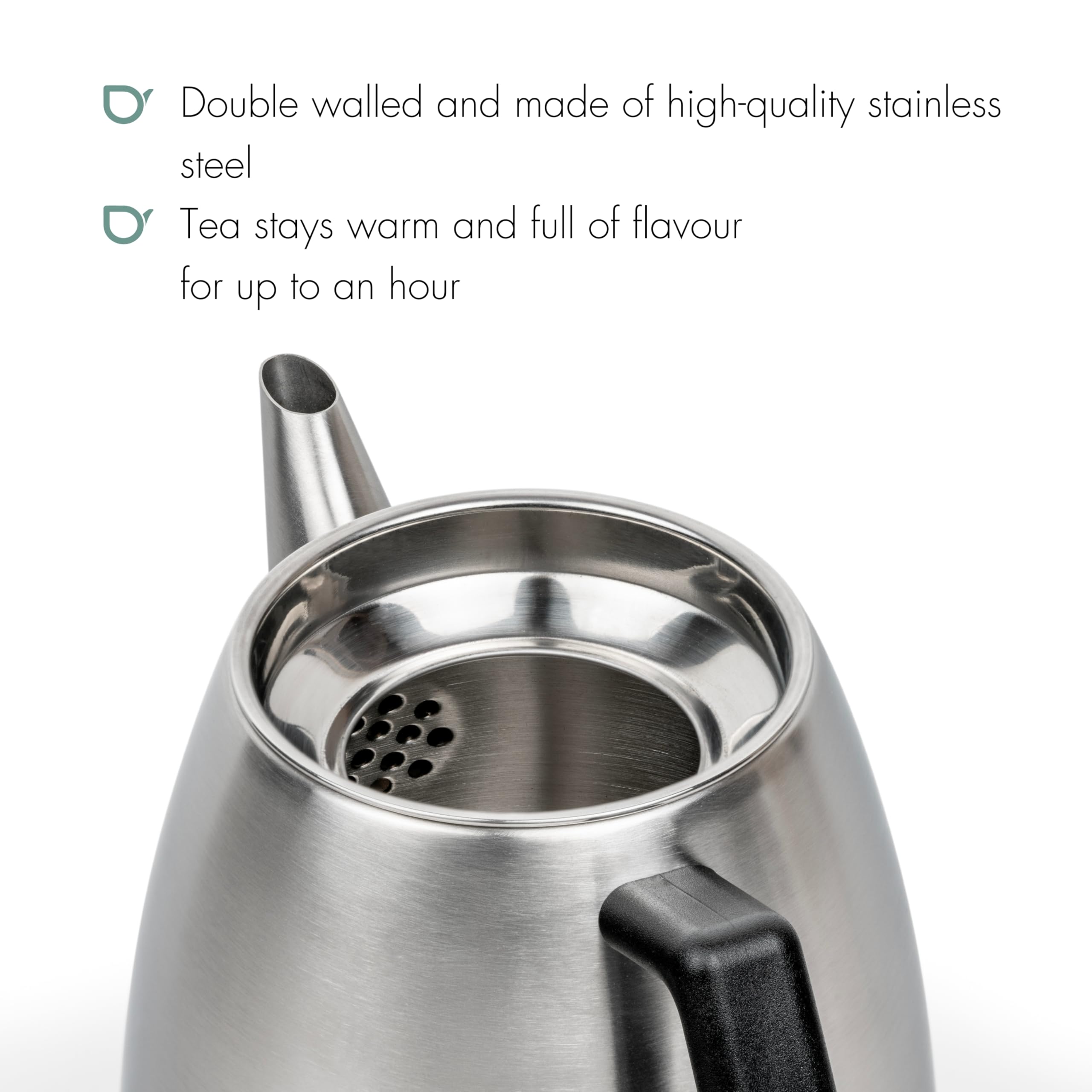 Bredemeijer Tetera pequeña plateada de 1,1 litros, de acero inoxidable, doble pared, mate, con filtro de té, para disfrutar del té durante más tiempo