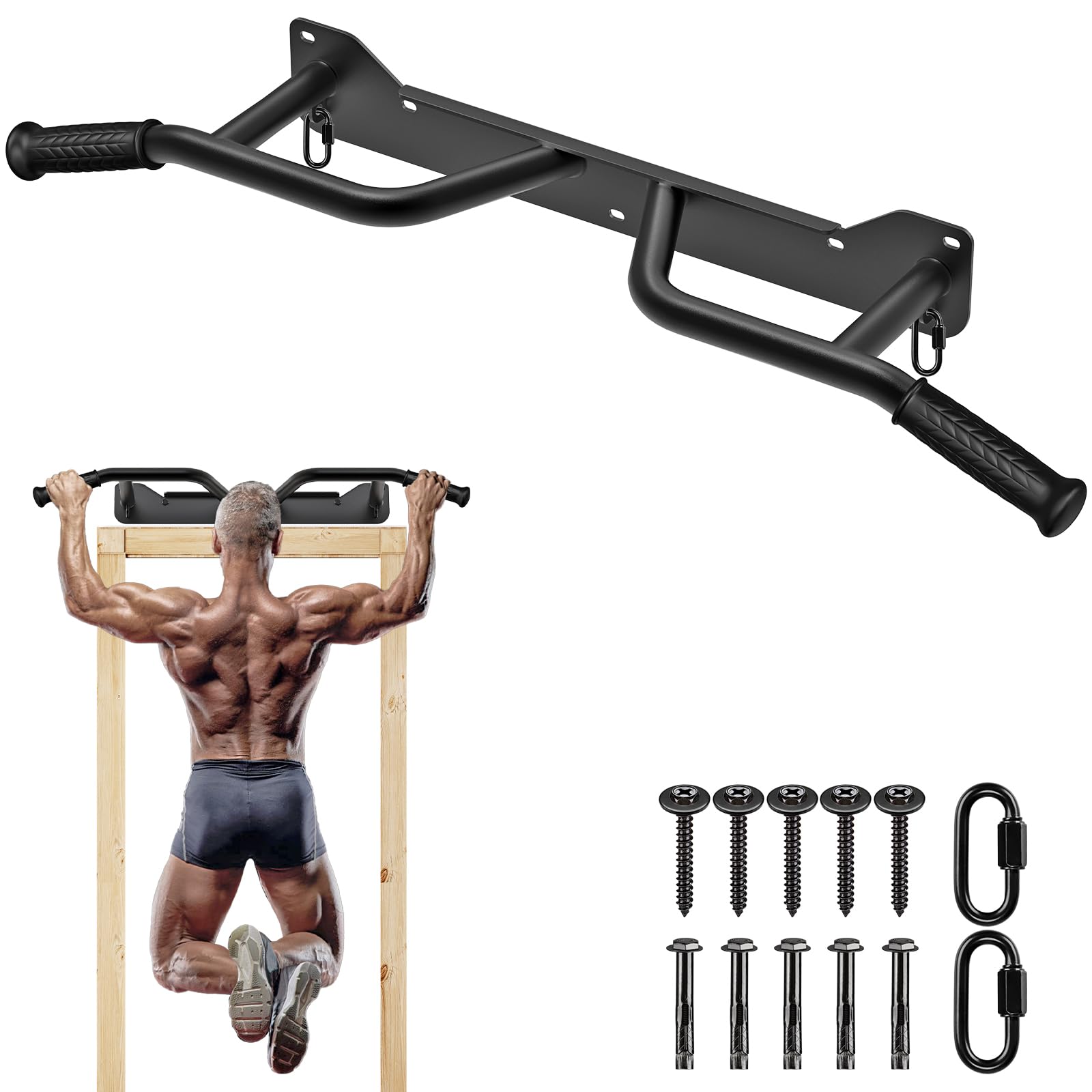 SELEWARE klimmzugstange türrahmen klimzugststange wand - Wandmontage Latzugstangen Home Gym Workout Ausrüstung mit Widerstandsband Haken