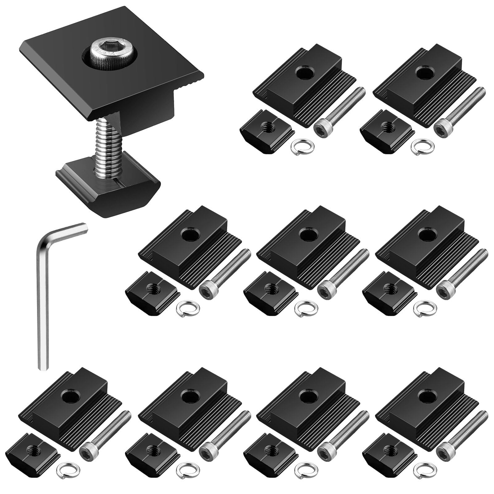 Anbte 10PCS Clip Central T Aluminium pour Support Panneau Solaire 30mm/35mm | Alliage Aluminium Résistant, Montage Rapide avec Clé, Compatible Toit, Camping-car, Bateau