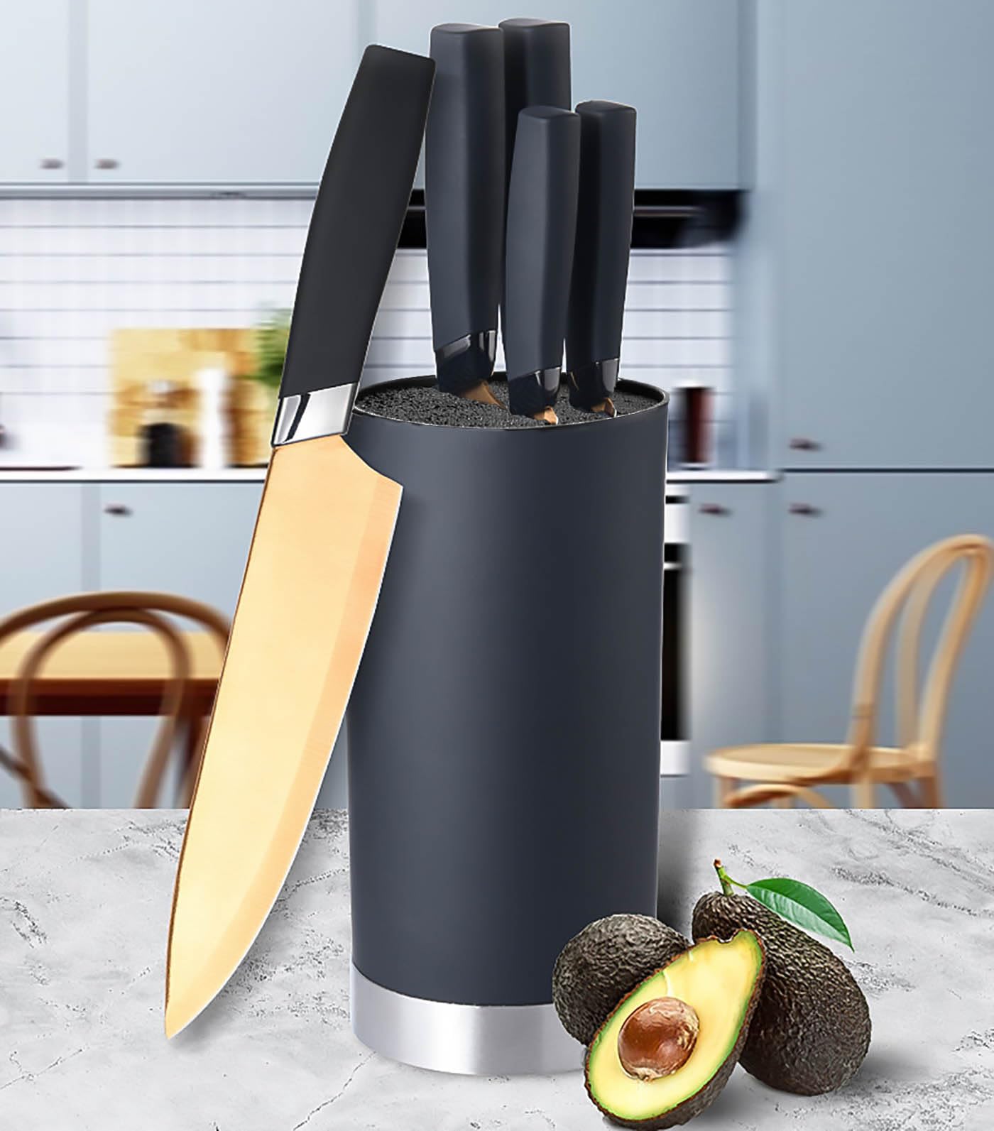 Soporte para Cuchillos Universal, Bloque para Cuchillos Vacío Fácil de Limpiar,Cuchillero de Cocina Compacto y Moderno, Apto para Todo Tipo de Cuchillos (Negro)