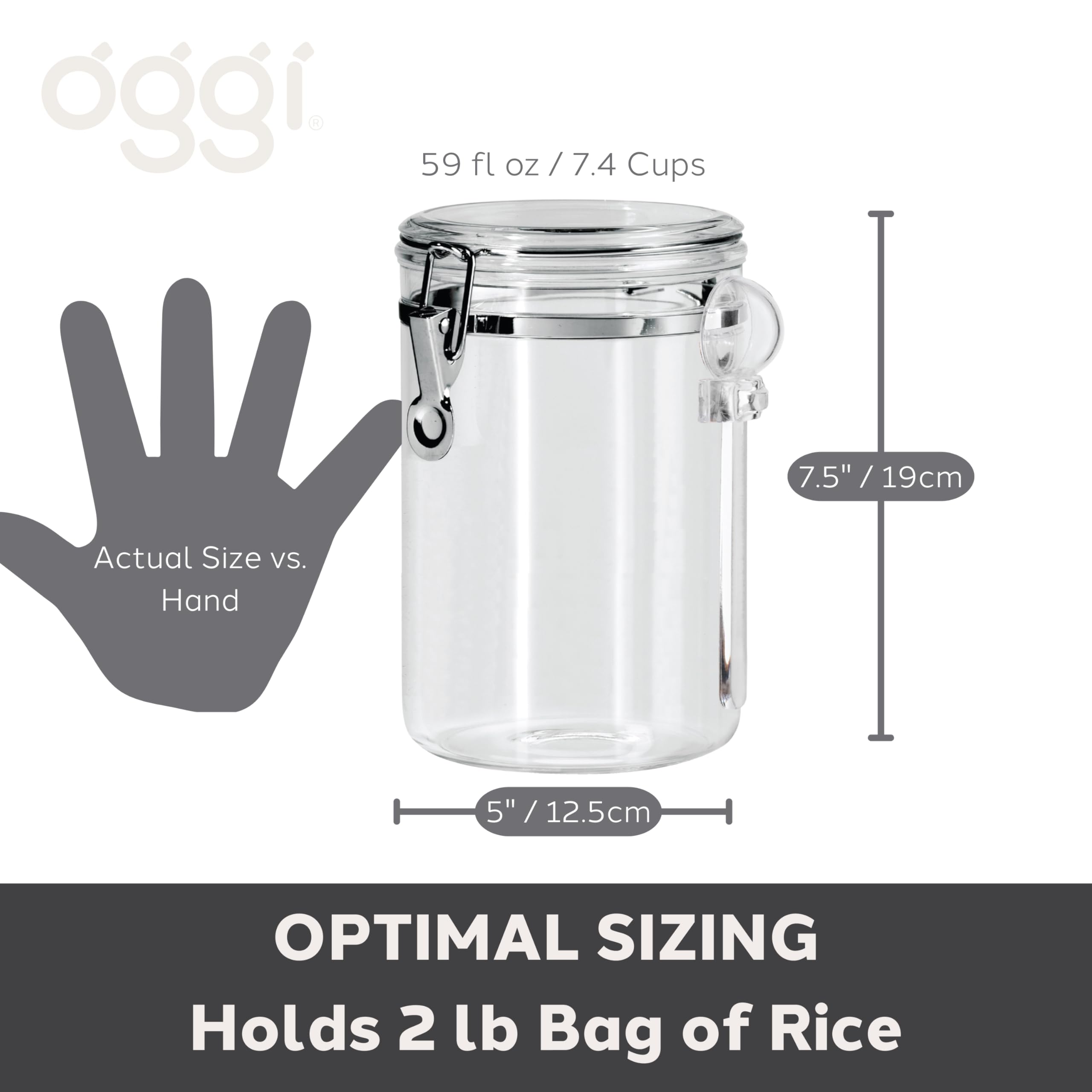 Amazon.com: OGGI Clear Canister Airtight 61oz - Clamp Lid & Spoon