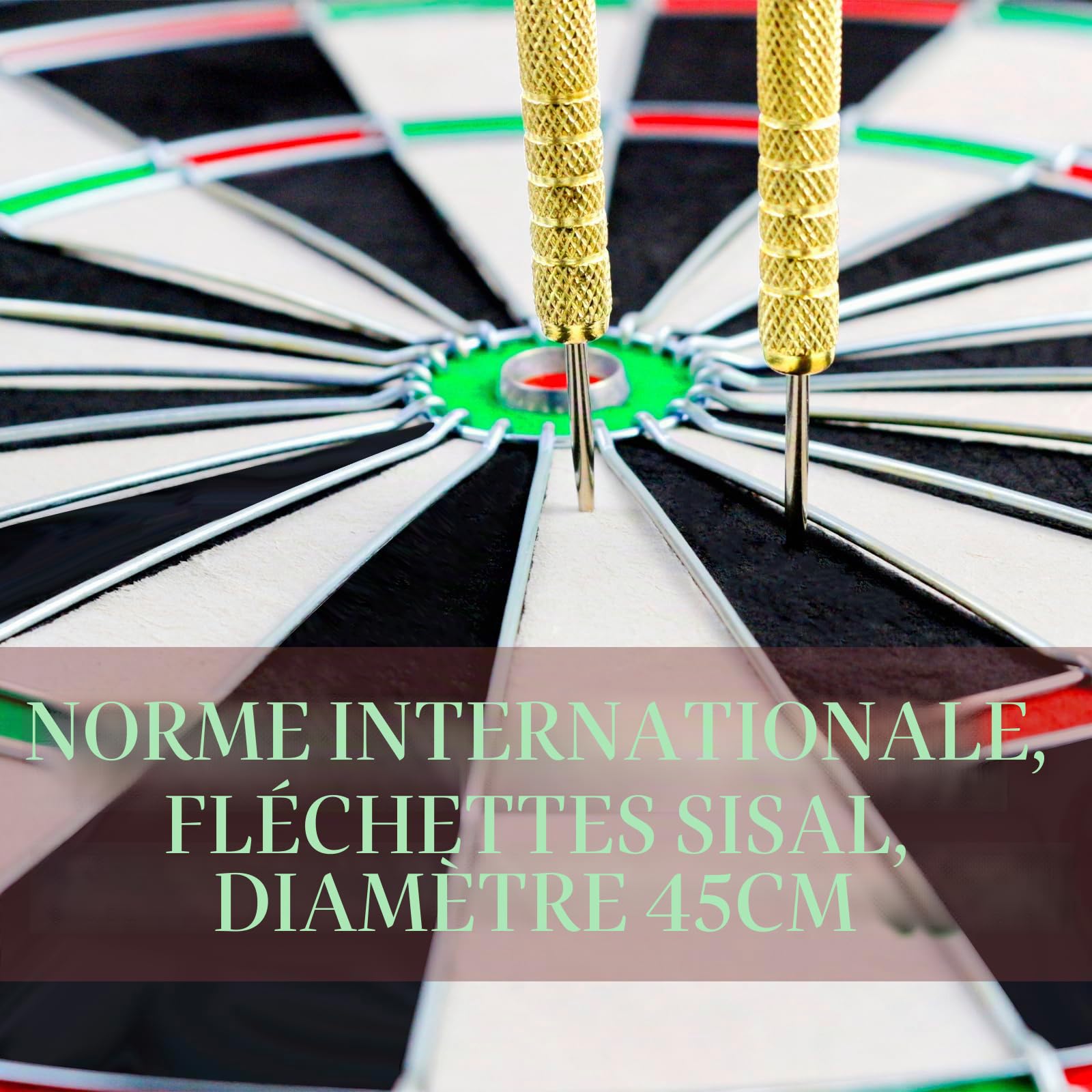Jeu de fléchettes en sisal à poils professionnels internationaux Ø18''/45cm 4,5kg Épaisseur 4cm avec 6 fléchettes en acier