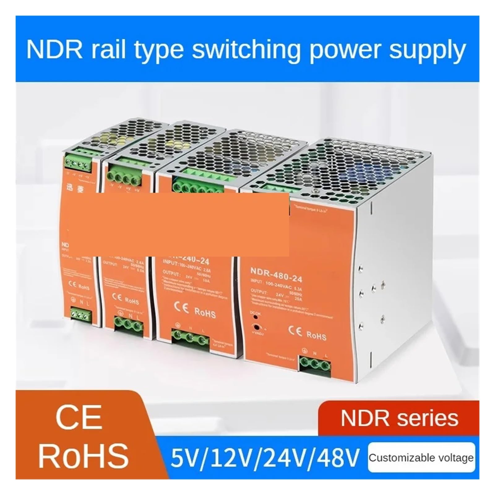 Netzteil Schaltnetzteil, NDR/EDR-Schaltnetzteil for Schienenmonta, NDR-75 120 150 240 480W-12 24V 48V Ausgang, industrielle DIN-Schiene,für LED Streifen, 3D Drucker,Radio(24V,480w)