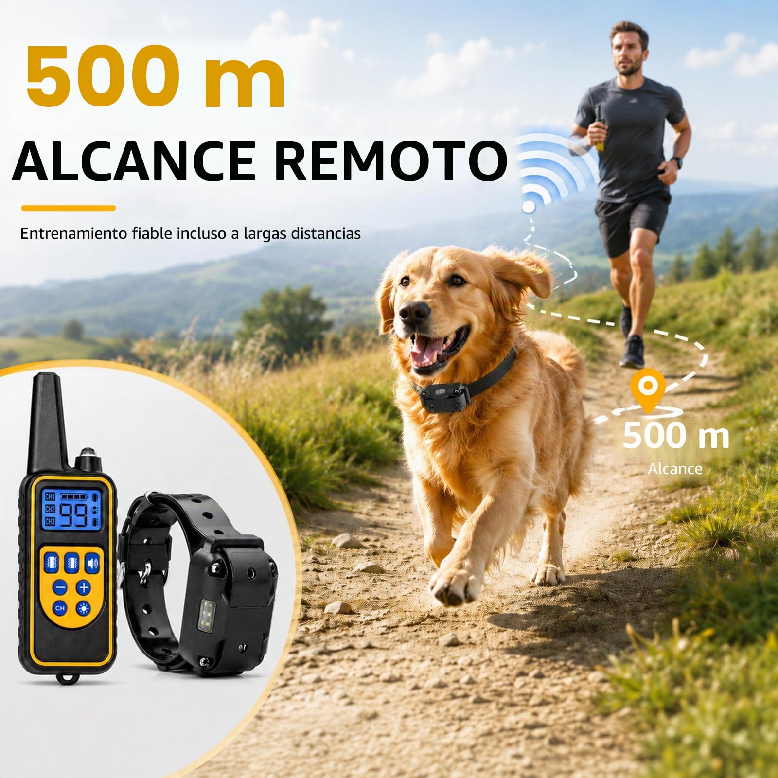 Collar de Adiestramiento para Perros con Control Remoto Inalámbrico, Collar Antiladridos Perros Pequeños, Modos de Pitido, Luz LED, Vibración y Fuerte Vibración, 500 Metros De Alcance
