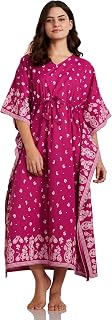 Amazon Brand - Myx Women Cotton Maxi Length Kaftan Nightdress |Casual | Loose Fit (Available in Plus Sizes) Price In India