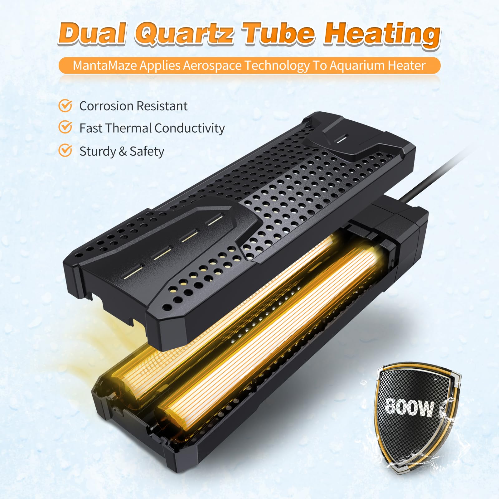Chauffage submersible pour aquarium, 300 W/500 W/800 W/1000 W | Chauffage d'aquarium pour eau douce et eau salée, arrêt automatique intelligent de chauffage, protection contre la surchauffe