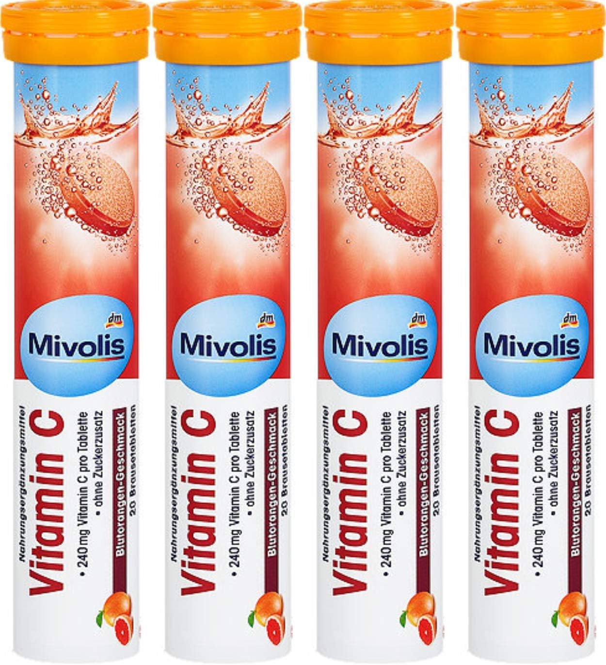 Vitamin C effervescent Tablets - Dietary Supplements 4 Packs x 20 pcs | Germany