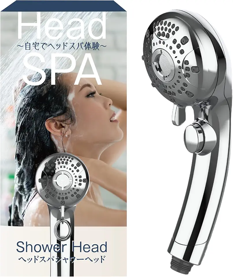 【自宅でヘッドスパ体験】ヘッドスパ シャワーヘッド【6段階水流・ポイントマッサージモード搭載】マイクロナノバブル G1/2規格 6モード バス用 手元止水 (シルバー)