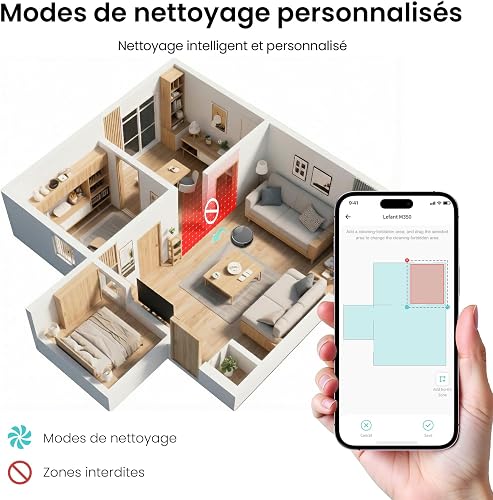 Lefant M350 Robot Aspirateur Laveur avec Station, 3 en 1, 6000Pa, Vidange Automatique, Zones Virtuelles, Navigation Laser avec Cartographie, Idéal pour Les Sols,Tapis Poils d'animaux, WiFi/Alexa/App - 9