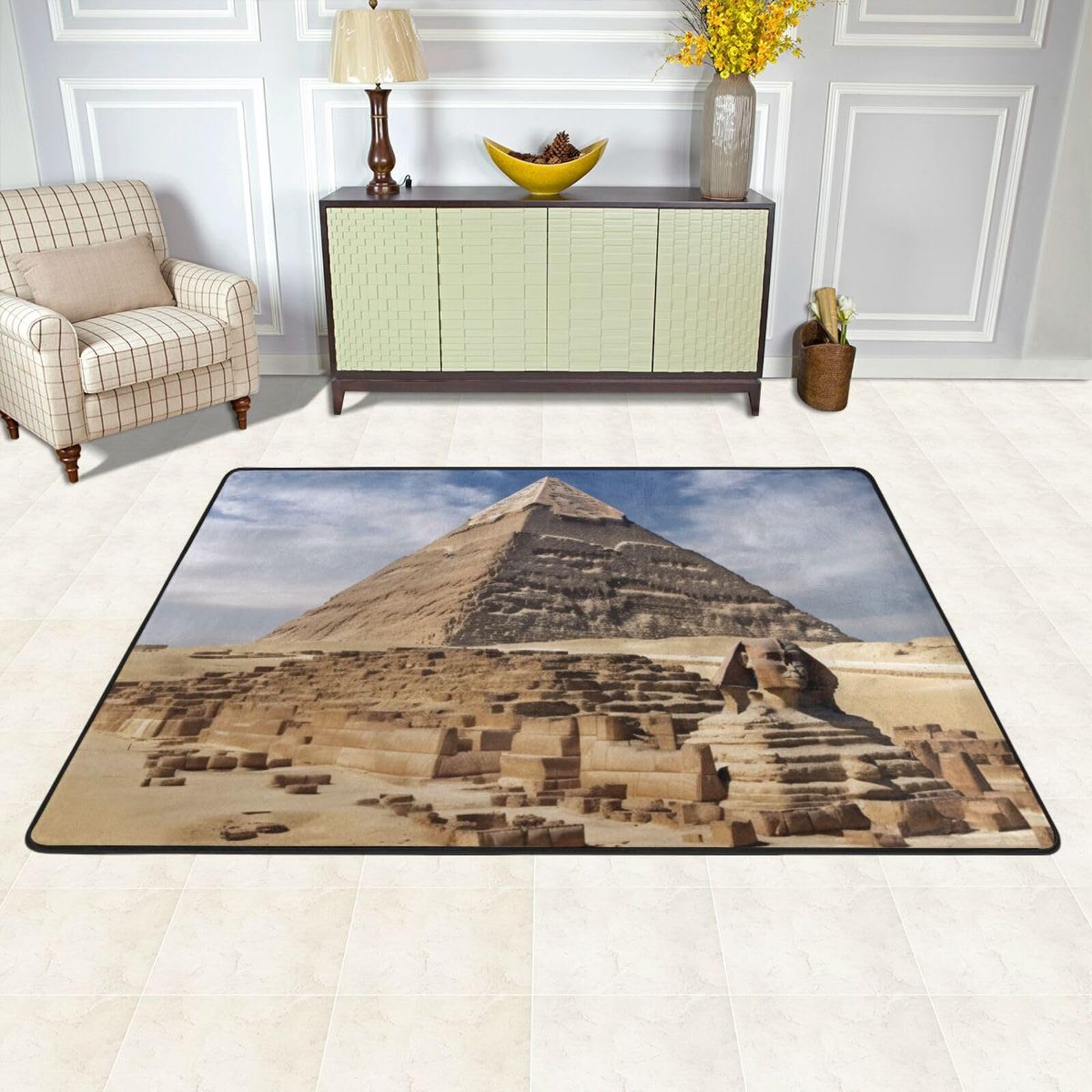 Tapis de sol absorbant 183x122 cm motif pyramides d'Égypte lavable