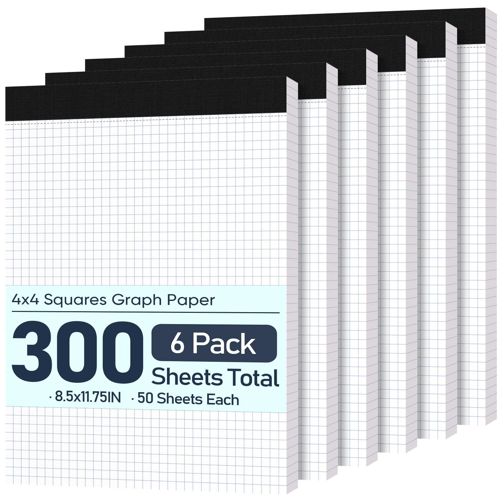 Graph Paper 21,6 x 28,9 cm, 6 Stück Notizblöcke, 50 Blatt/Packung