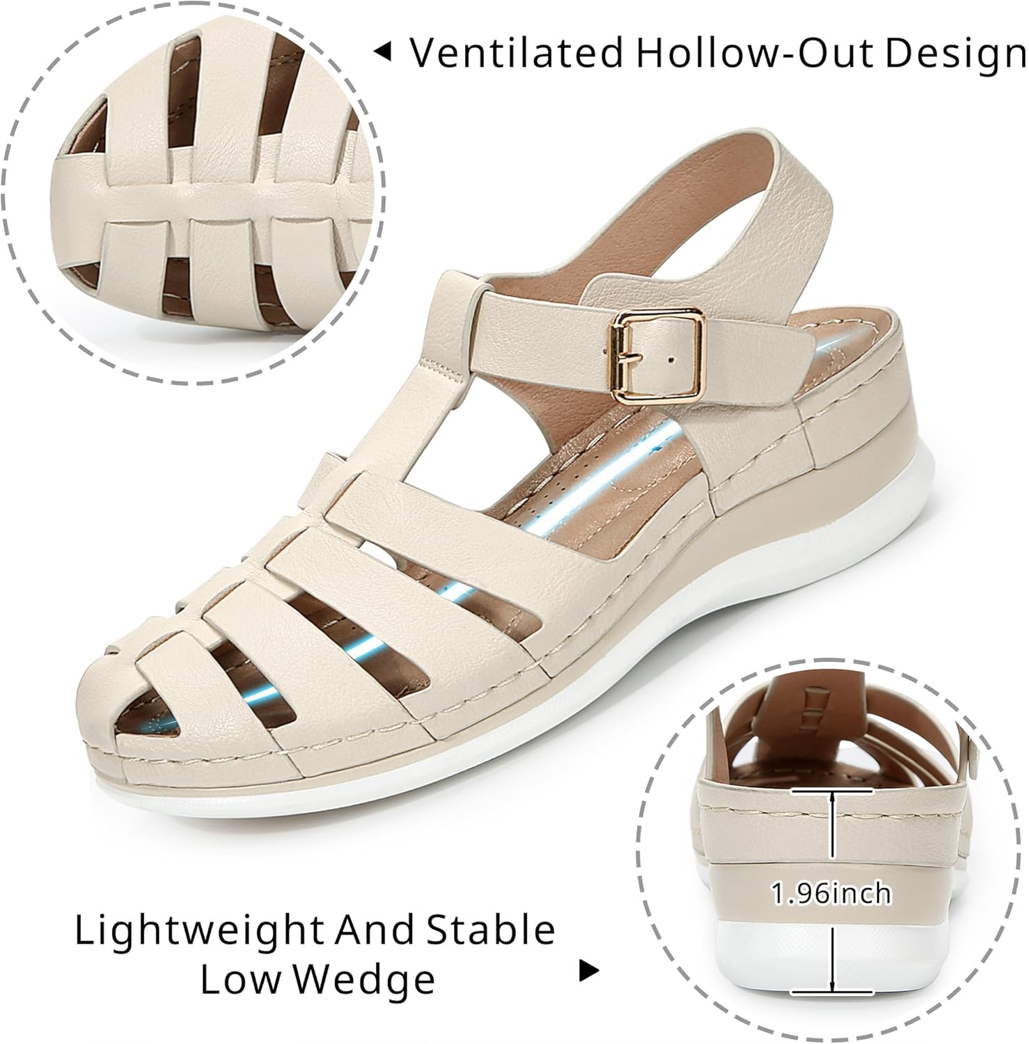 Closed Toe Sandals for Women: Platform Bohemia Gladiator Sandal Summer Dressy Cushion Comfortable Fisherman Walking Shoe Wide Width - Image 4