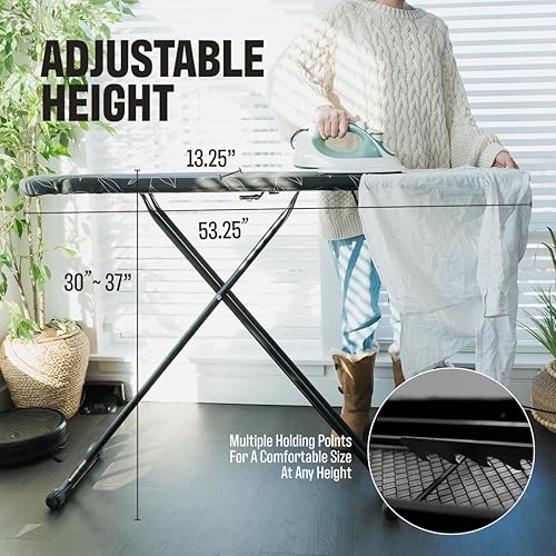 Miniatura 4 de Brelle - Tabla de planchar estándar - Tabla de planchar de tamaño completo - Artículos esenciales para el hogar - Mesa de hierro resistente - Tabla