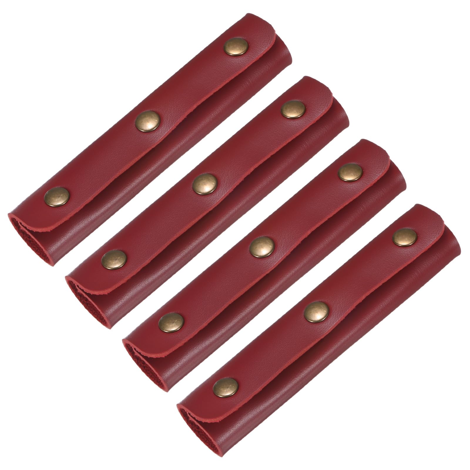 TIXIPEM Leather Handle Wrap [4PCS] - Handbag Handle Wrap Cover with 3 Metal Clasps Use for Suitcases & Bags & Shopping Totes & Wallets - [Wine Red-5IN/13CM] Soft Purse Strap Pad