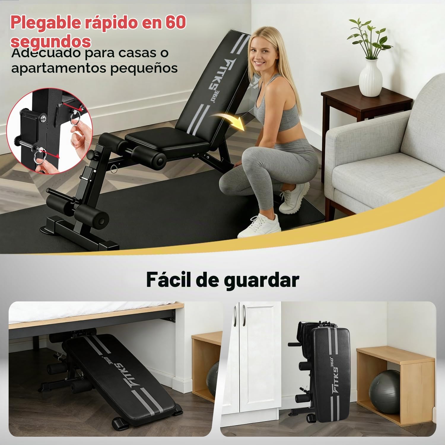 Banco Musculación Plegable Multifunción, Banco Pesas Ajustable en Casa, 13 en 1 Entrena Cuerpo Completo, Soporta 400KG, Bandas de Resistencia, Espalda/Pecho/Pierna, Gym en Casa