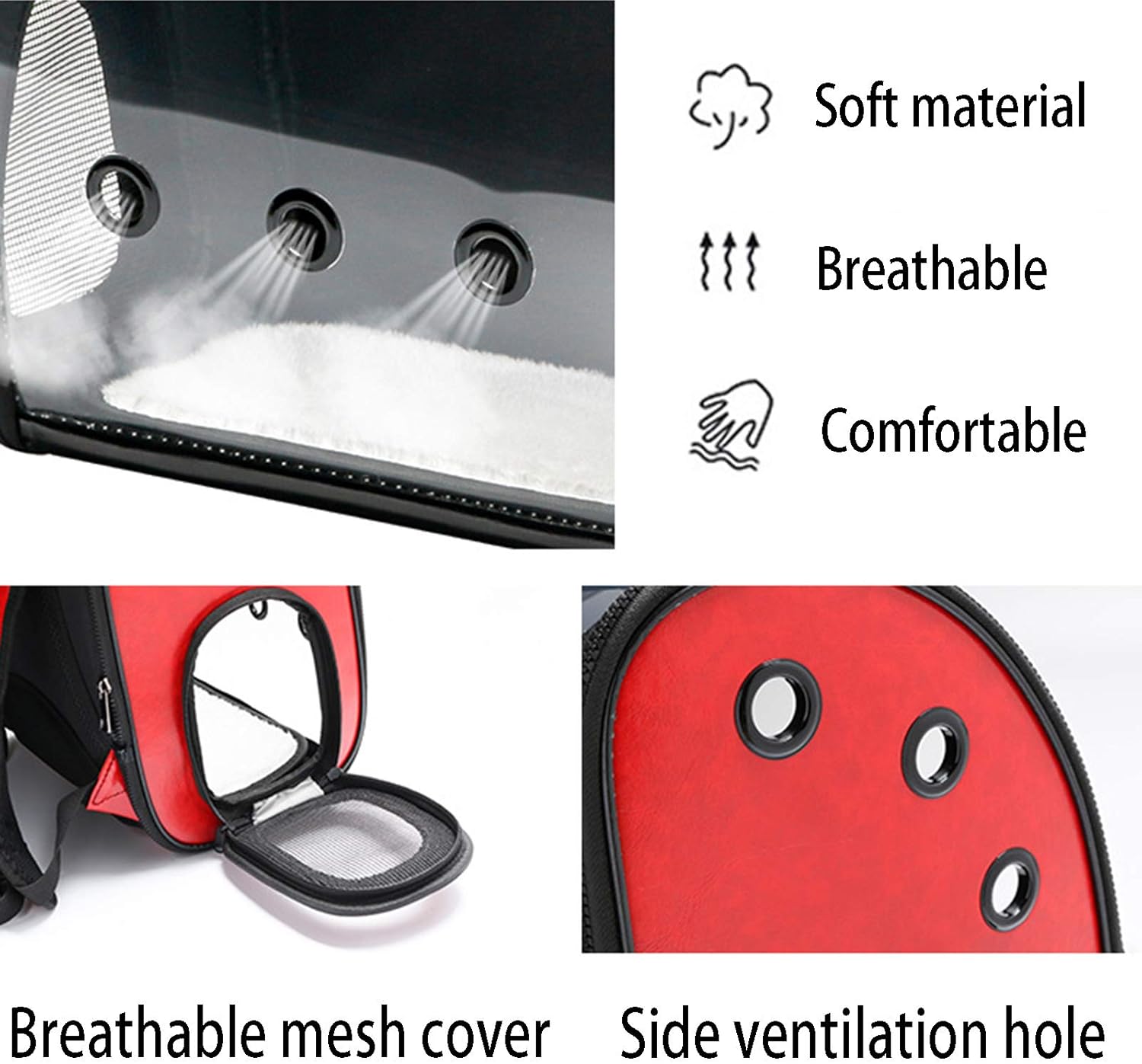 ペットキャリア透明バックパック通気性ダブルショルダー犬猫バッグナップザックリュックサック、サイドポケット付き、アウトドア旅行用