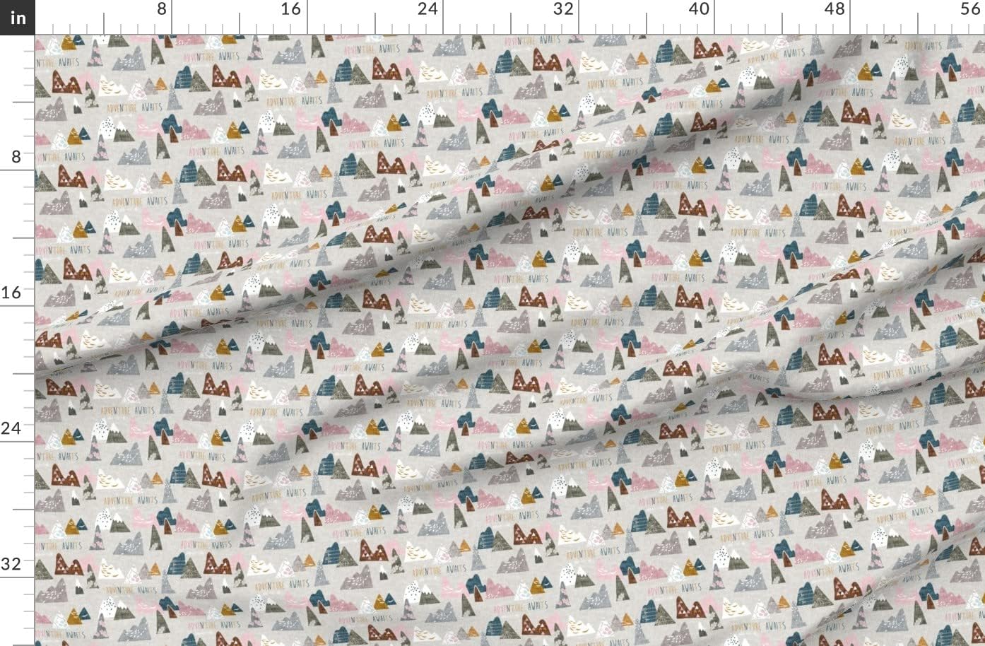 Spoonflower Fabric - Adventure Awaits Pink Small Girl Explore Mountain Outdoors Mountains Printed on Organic Cotton Sateen Fabric by The Yard - Sewing Quilting Apparel Home Decor