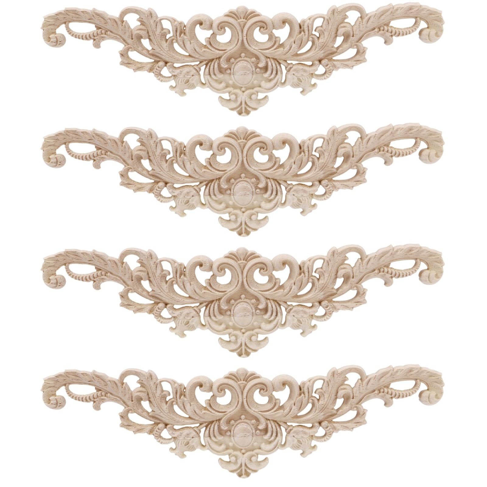 BESPORTBLE Wood Carved Onlays Appliques: 4PC Woodcarving Corner Decor, Double Flower Pattern Decals Decor, European Style Classic Floral Carved Decorations