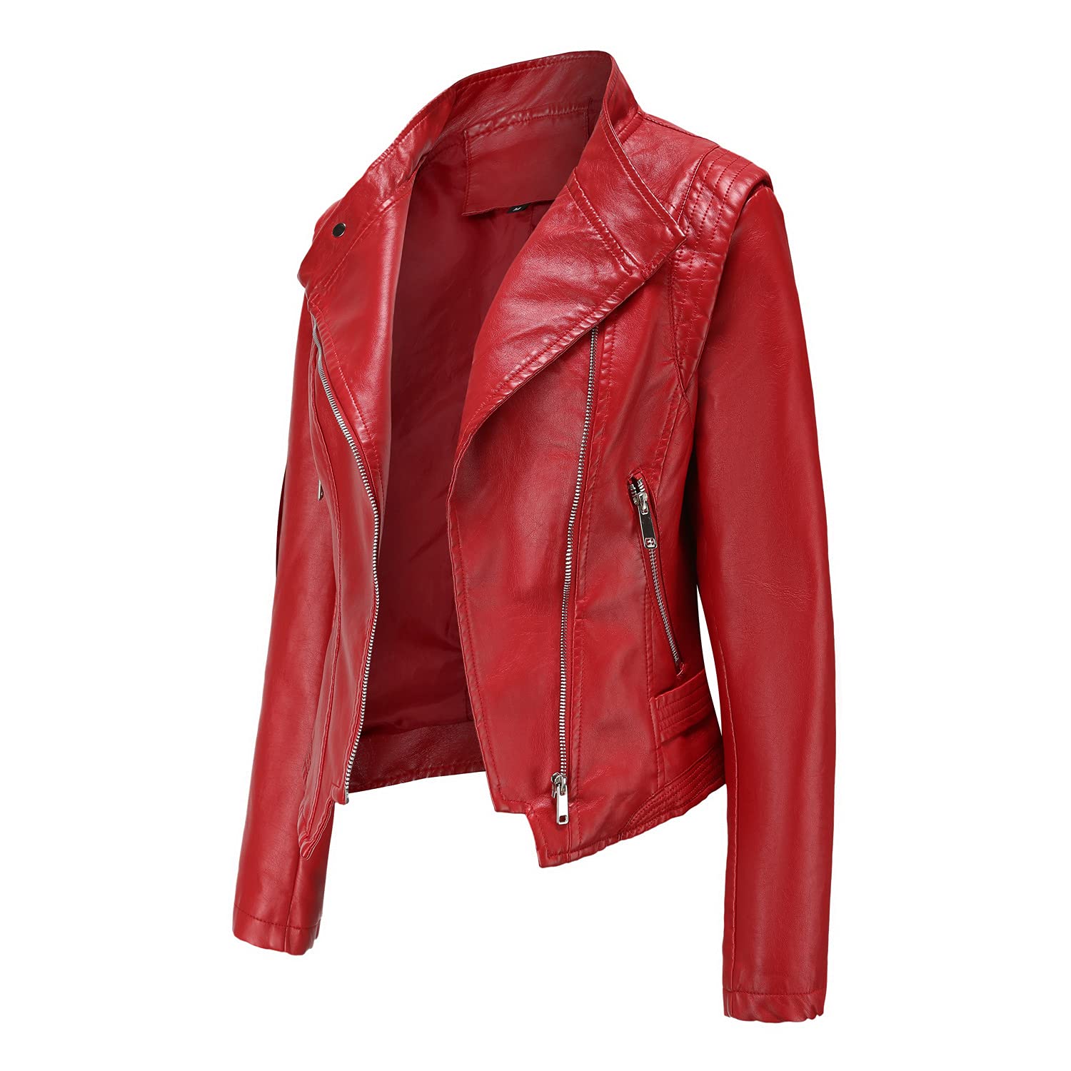 DISSA C5087N - Chaqueta de piel sintética para mujer con cremallera y cremallera para primavera y otoño