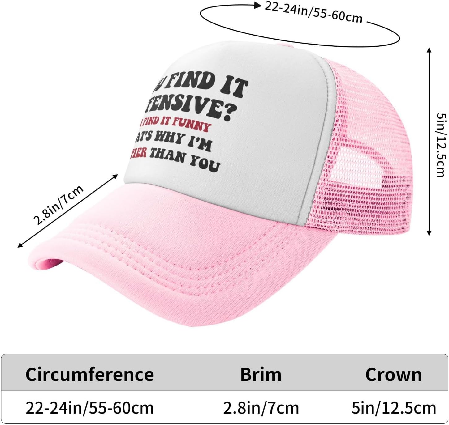 You Find It Offensive? I Find It Funny Trucker Hats for Women Pink Men Funny Slogan Pink Hats for Men - Image 6