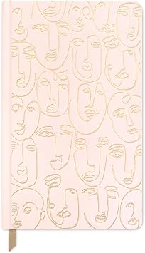 DesignWorks Ink 5.125" x 8.25" Bound Journal Notebook with 256 Lined Pages and Ribbon Marker for Work, Writing, Journaling, Blush Pink with Abstract Gold Faces