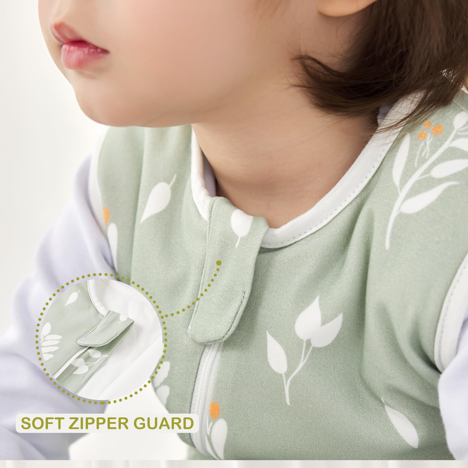 Nivolltha Super Soft 1.5 TOG Sleep Sack with Legs, 100% Organic Cotton Warm Comfy All Season Toddler Sleep Sack with Feet, Foliage, Size L