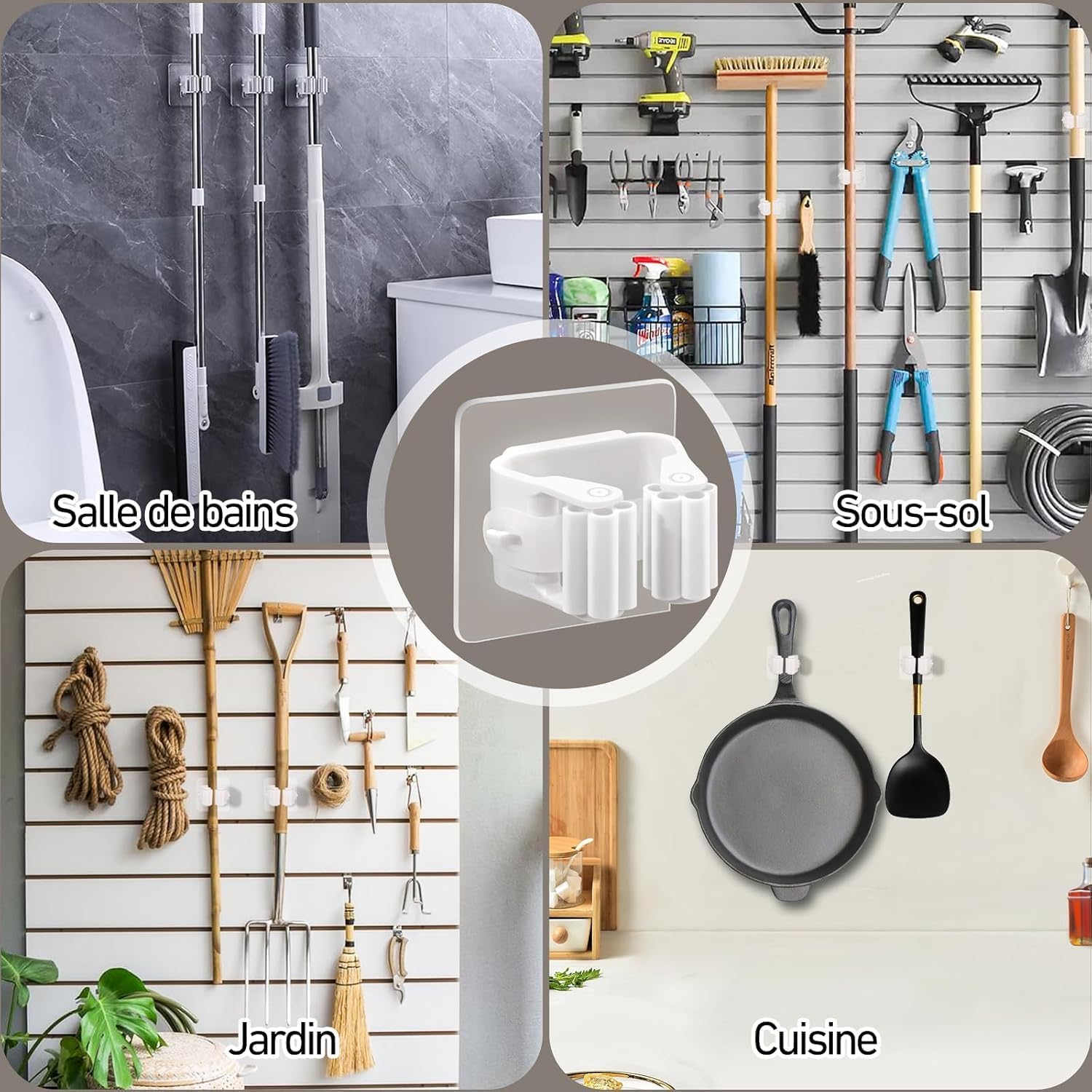 Command-Style Broom Holder Wall Mount – No Drill Adhesive Mop Holder for Bathroom & Kitchen Storage (4)