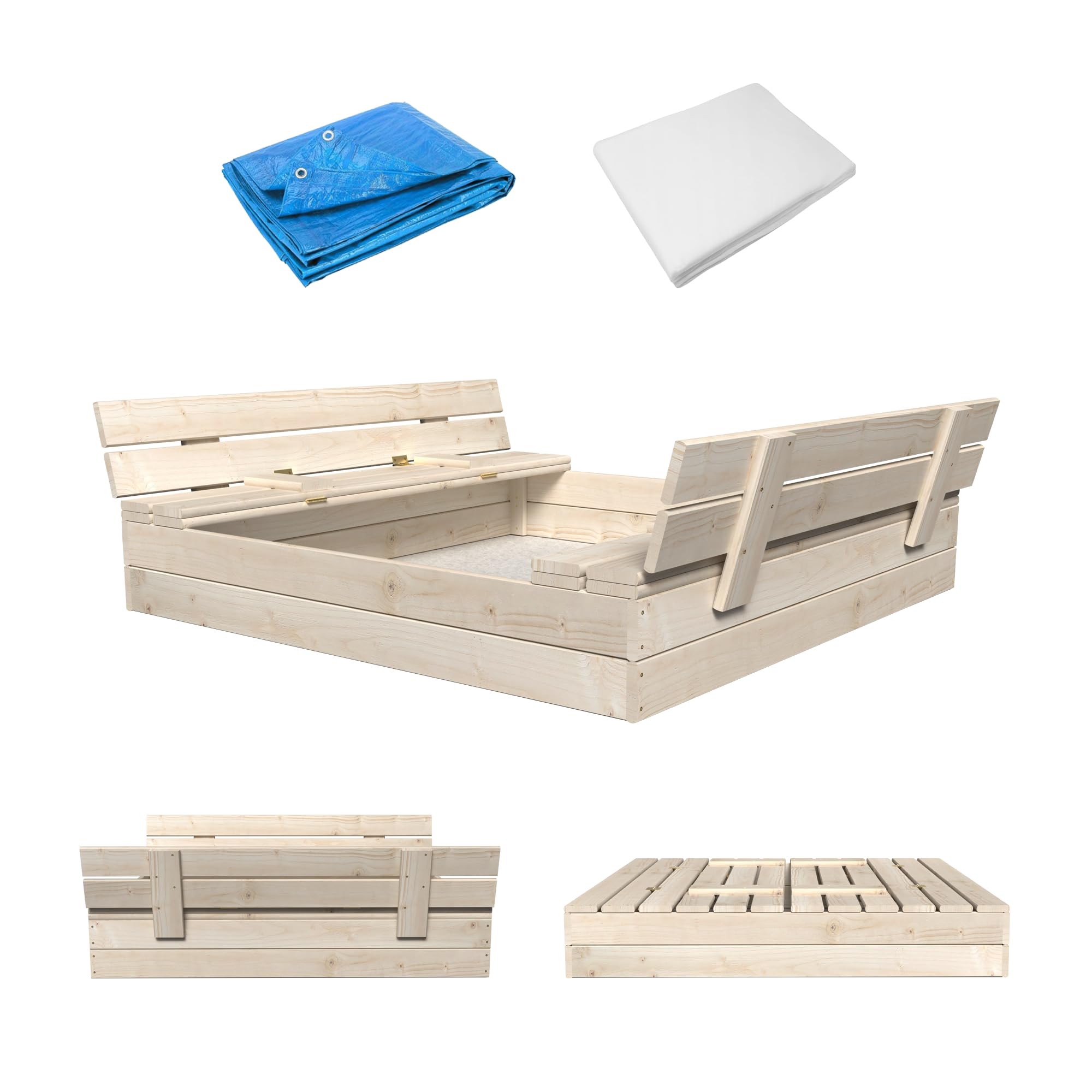 MAMOI® Bac a Sable avec Bache | Bac a Sable en Bois avec Couvercle, Enfant | (Naturel)