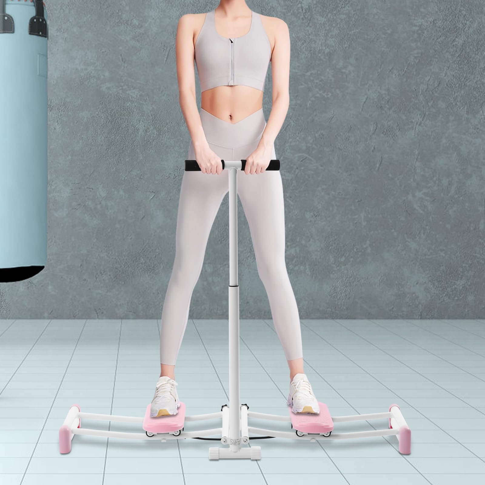 REHOUPTU Floor Muscle Repair Strengthening Training Device w/Yoga Tension Band, Hip Trainer with Adjustable Rods, Leg Split Stretching Machine, 100kg/220.46lbs Load Capacity (Pink)