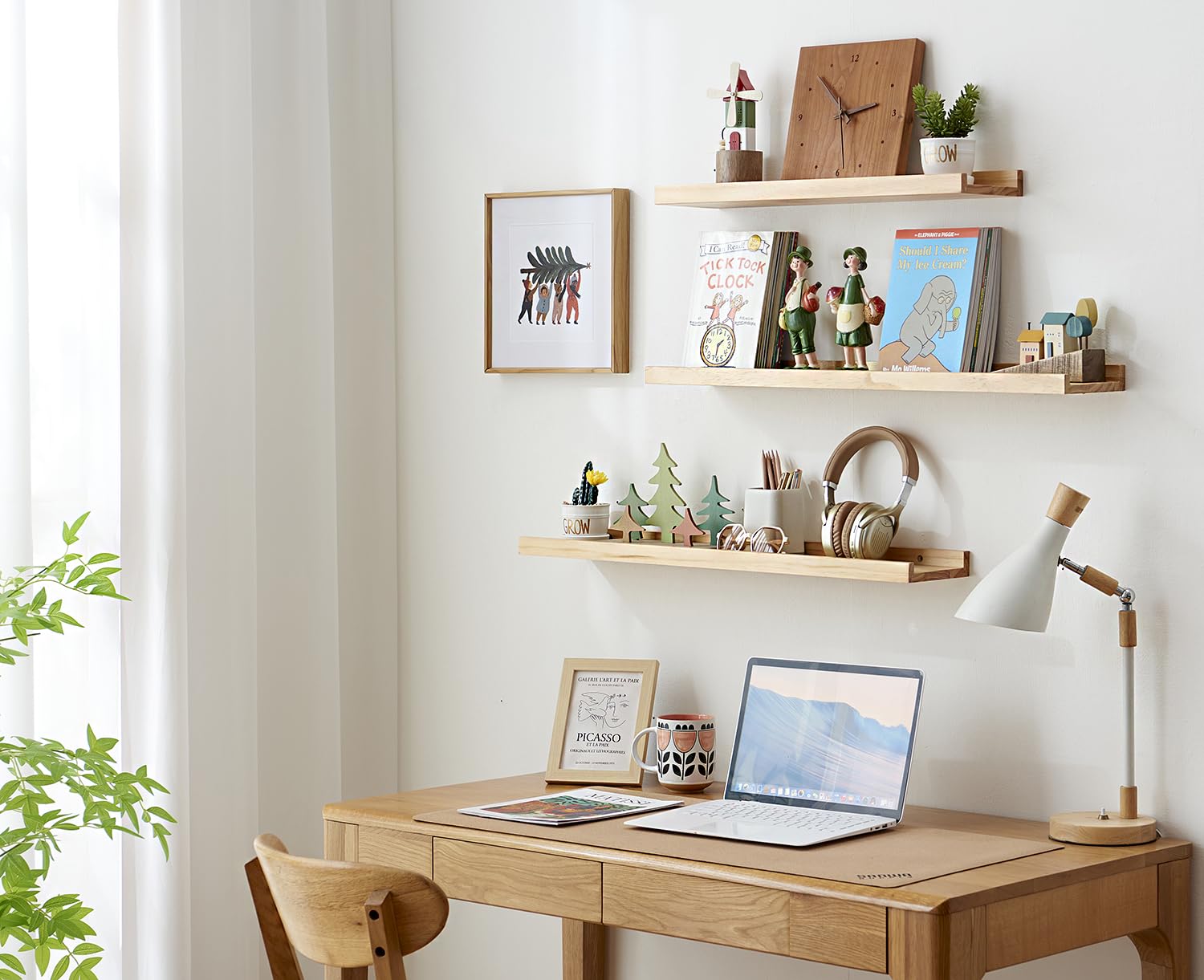 30cm Mensola da Muro in Pino Legno, Set di 2 Mensola da Parete per Foto Decorazioni, Mensole Sospesa in Rovere Massiccio per Casa, Ufficio, Camera da Letto, Soggiorno, Cucina (60 x 15 cm)