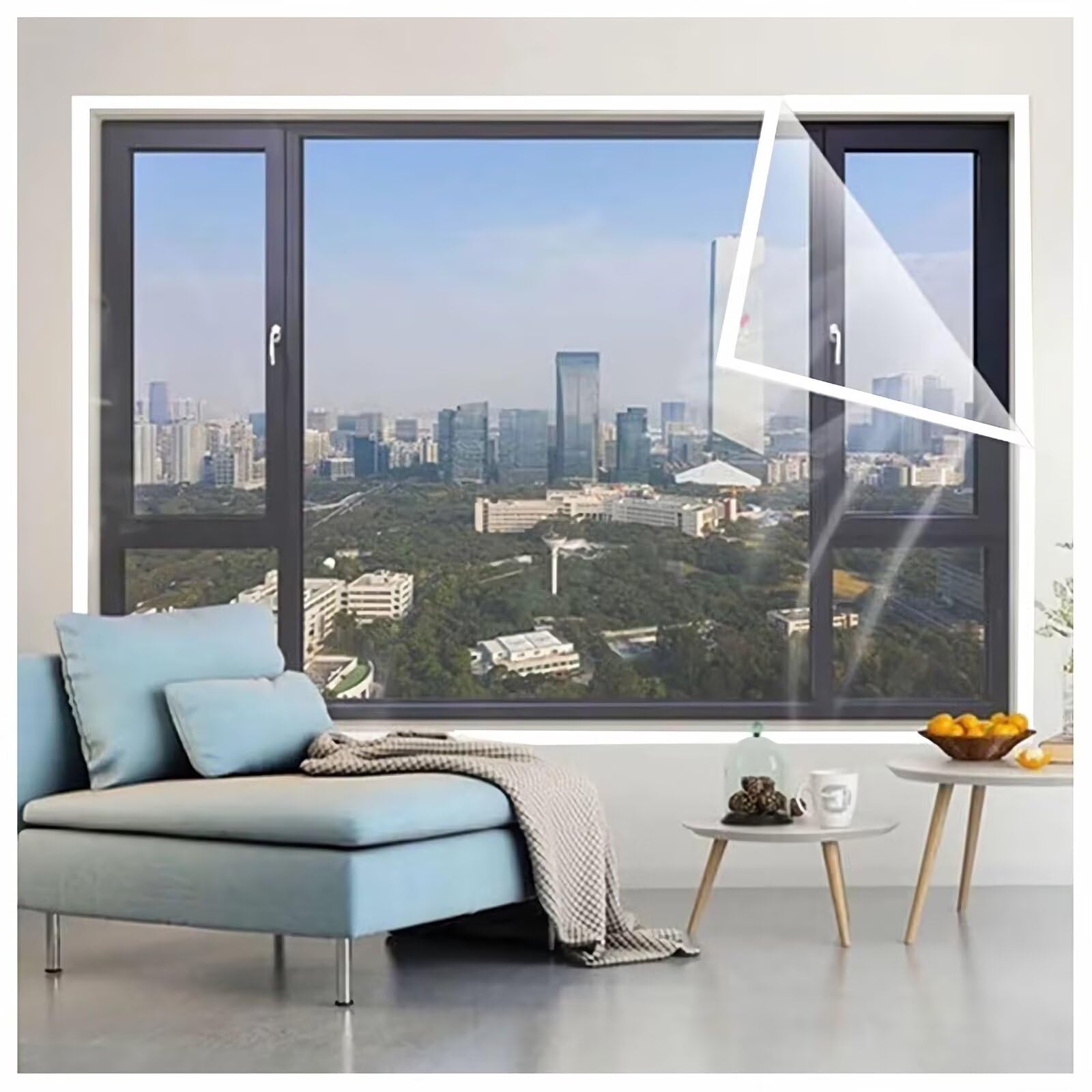 Kit de aislamiento de ventana W125 x H190cm para el invierno,mantiene el frío,película transparente,fácil de abrir para ventilación,envoltura de,Blanco