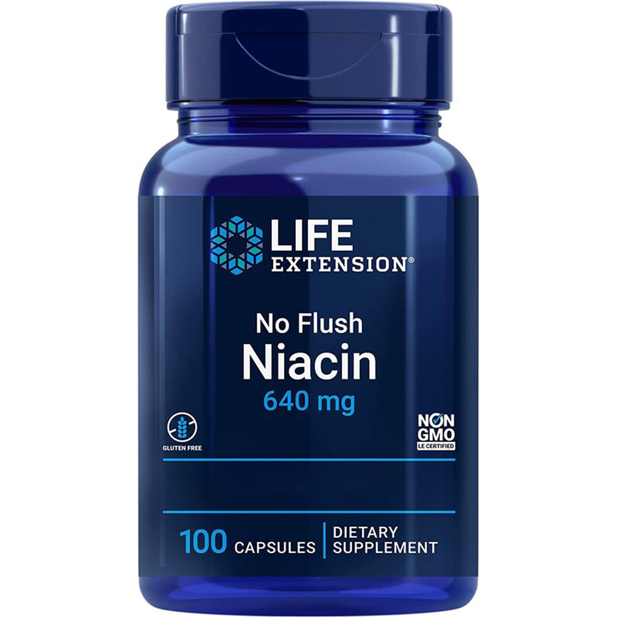 Life Extension, No-Flush Niacin (Vitamine B3 Sans Flush), Hautement Dosé, 100 Capsules, Testé en laboratoire, Sans Gluten, Sans Soja, Sans OGM