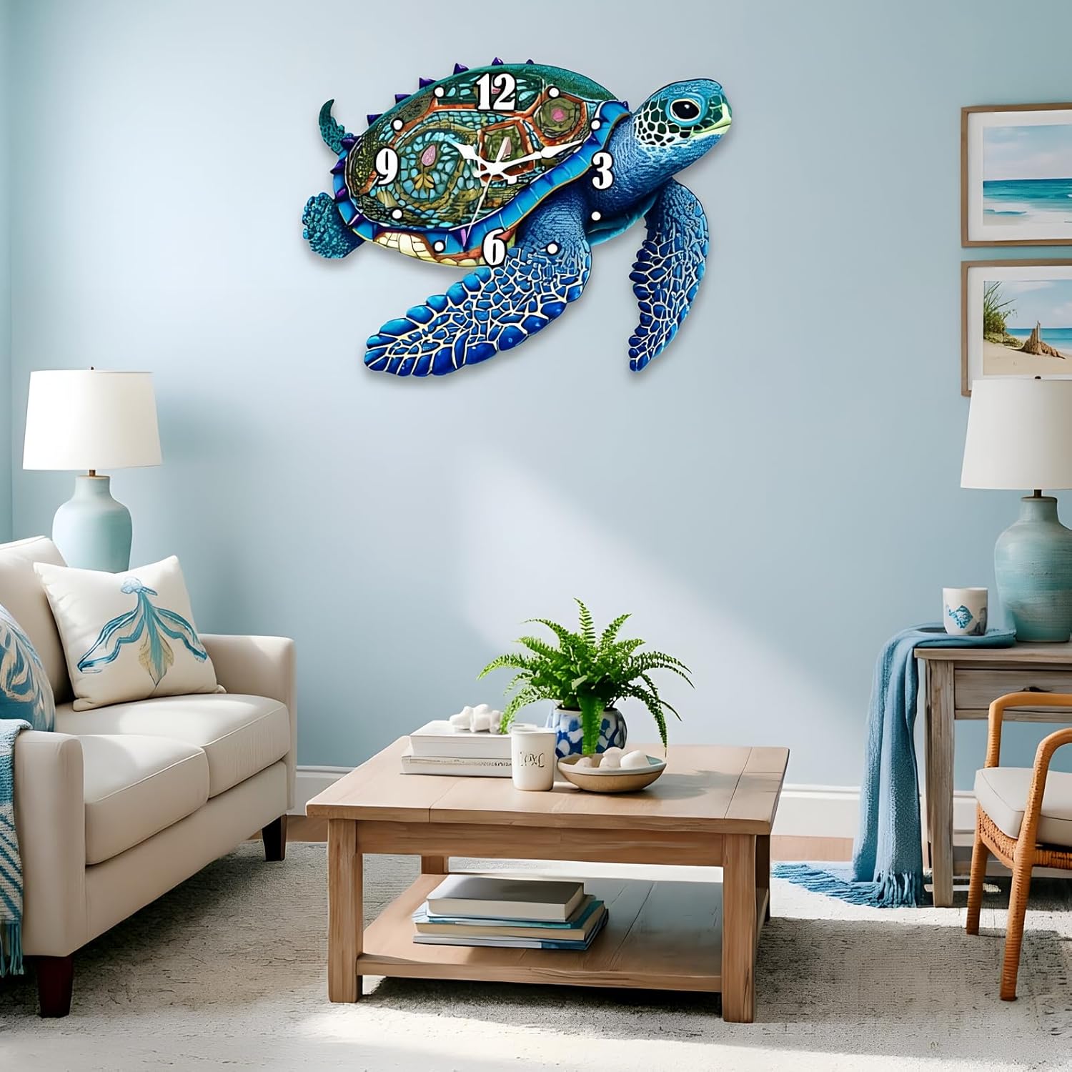 Fomaris Sea Turtle Outdoor Clock Waterproof, Silent Battery Operated Beach Coastal Wall Clock – Nautical Themed Decor for Covered Patio, Pool, Garden, Bathroom, Home, 11.3" x 15.2"